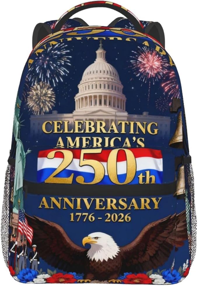 Lightweight Daypack Backpack for Sports Travel Running, Large Capacity Multipurpose Anti-Theft Bookbag, American Anniversary 250th Freedom Patriotic Art Laptop Backpack Daypack