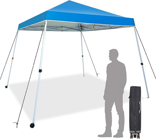 Sunnyglade 10x10 Ft Pop Up Canopy Tent One Button Easy Pop Up Outdoor Instant Folding Slant Leg Canopy with 2 Wheels and Deluxe Carry Bag(Blue)
