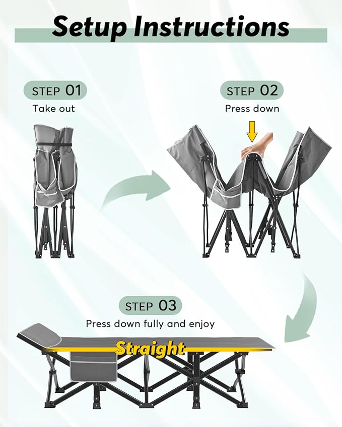 ZENPETIO Oversized XXL Folding Camping Cot, Heavy Duty Sleeping Cot for Adults with Mattress and Pillow, Portable Cot Bed with Carry Bag for Outdoor Camp Travel Home Guest Office, 78x32x18