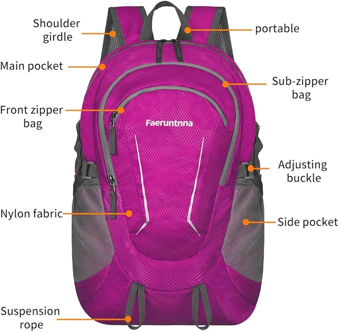 30L Large capacity Lightweight Packable Foldable Backpack,women and men Hiking backpack,Outdoors Travel Backpack (Rose Red)