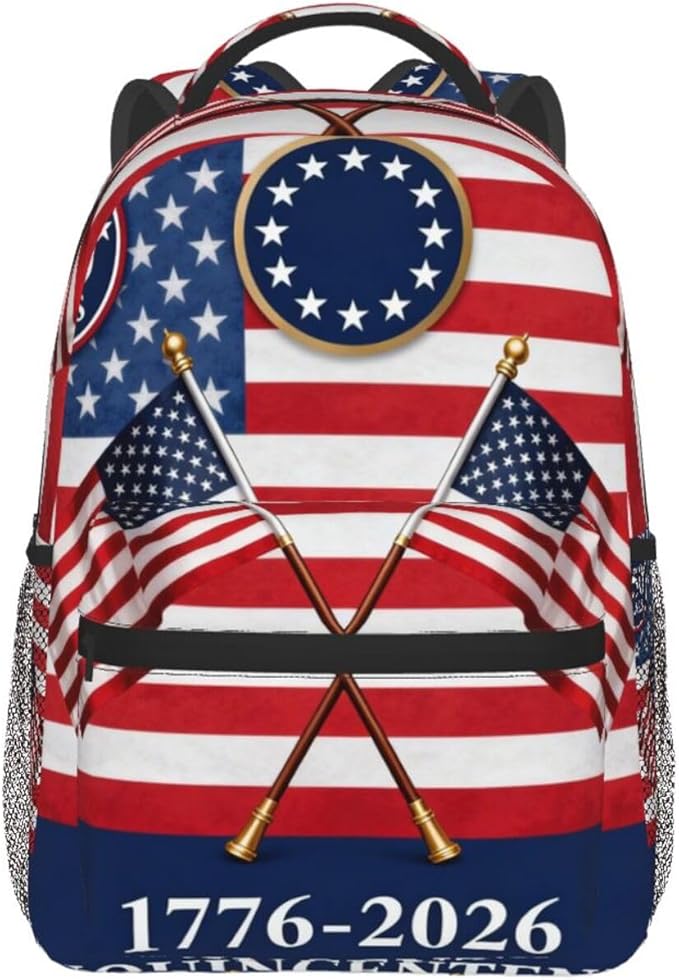 Men Women Polyester America 250th Anniversary USA Patriotic Freedom Art Daypack Big Capacity Shoulder Bag With Smooth Zippers for Hiking Work Walking Cycling