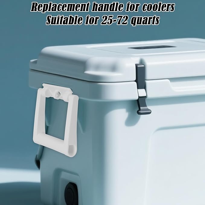 2pcs Cooler Handle Replacements for 25-72 Quart Coolers, Durable Plastic Handle Replacement Parts with 4pcs Metal Screws (White)