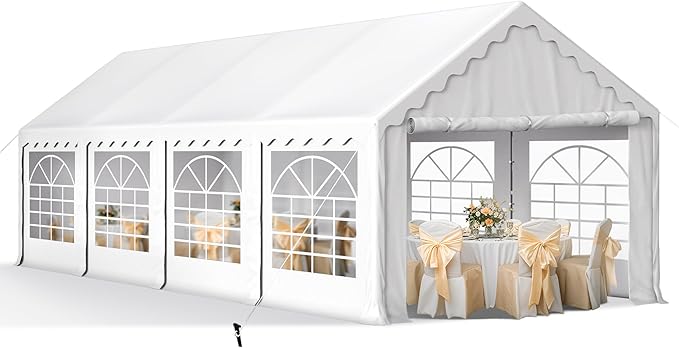 MFSTUDIO 13x26 Party Tents, Outdoor Heavy Duty Tents for Parties with Removable Sidewalls, Canopy Events Tent Shelter for Outdoor Wedding Birthday Backyard, White
