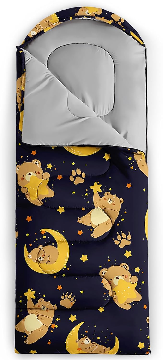 AILONEN Kawaii Puppy Sleeping Bag for Kids Boys Girls,Warm and Cool Weather,Lightweight,Waterproof Backpacking,Cartoon Cute Dog & Duck Animal Themed Blue Sleeping Bag for Camping