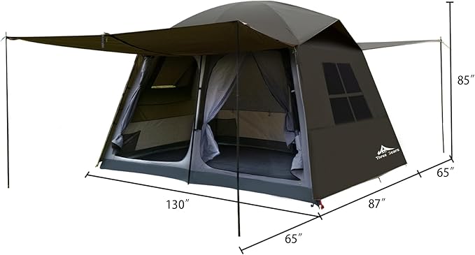 Three Bears 6-Person Tent, 3000mm Waterproof Double-Layer Tent with Room Dividers, Family Tent with Color-Coded Connection Buckles, Front and Rear Vestibules Can Be Set Up as Sunshade Canopies