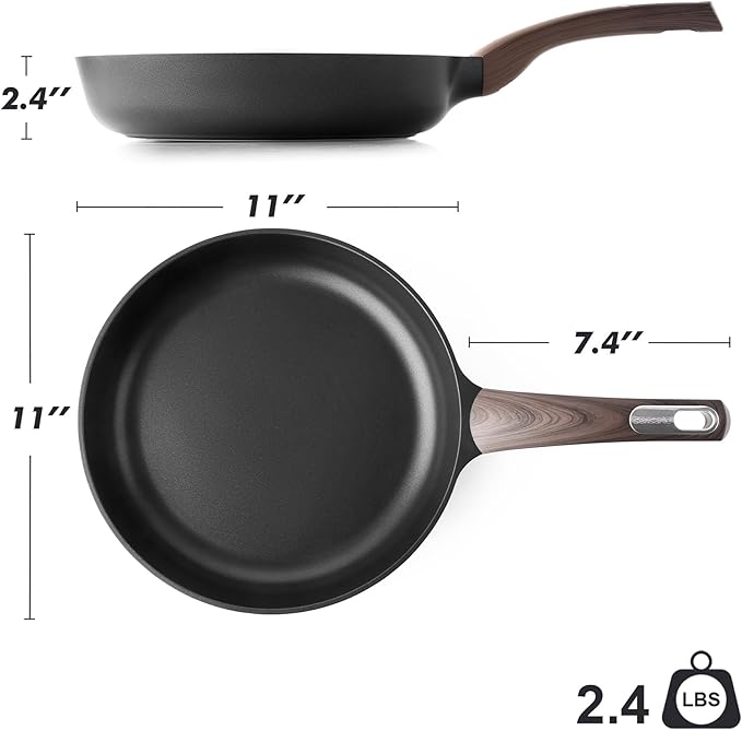 SENSARTE Nonstick Frying Pan Skillet 11Inch Non Stick Egg Pan Omelette Pans, Healthy Kitchen Cooking Chef's Pan, PFOA Free, Free of Intentionally Added PFOS/PFOA, Induction Compatible, Black