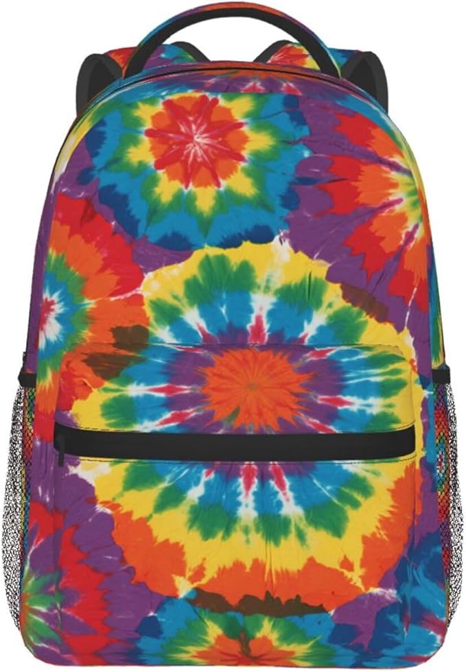 Polyester Daypack for Hiking Work Running, Big Capacity Anti-Theft Multipurpose Shoulder Bag, Colorfu Tie Dye Art Travel and Sport Backpack Rucksack