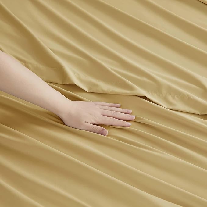 Clara Clark Twin XL Sheets, 5 Piece Set - Hotel Luxury Bed Sheets, Super Soft Bedding Set, Twin XL Size, Camel Gold
