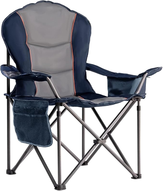 Camping Chair Oversized Folding Outdoor Camping Chair with Cooler Bag, Cup Holder & Waterproof Phone Case, Portable for Hiking/Beach,500LB (Blue & Light Gray)