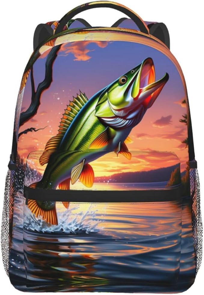 Lightweight Rucksacks for Camping Picnic Walking Cycling, Large Capacity Multipurpose Anti-Theft Carry On Bag, Fish Diving Good Luck Art Travel Hiking Camping Rucksack