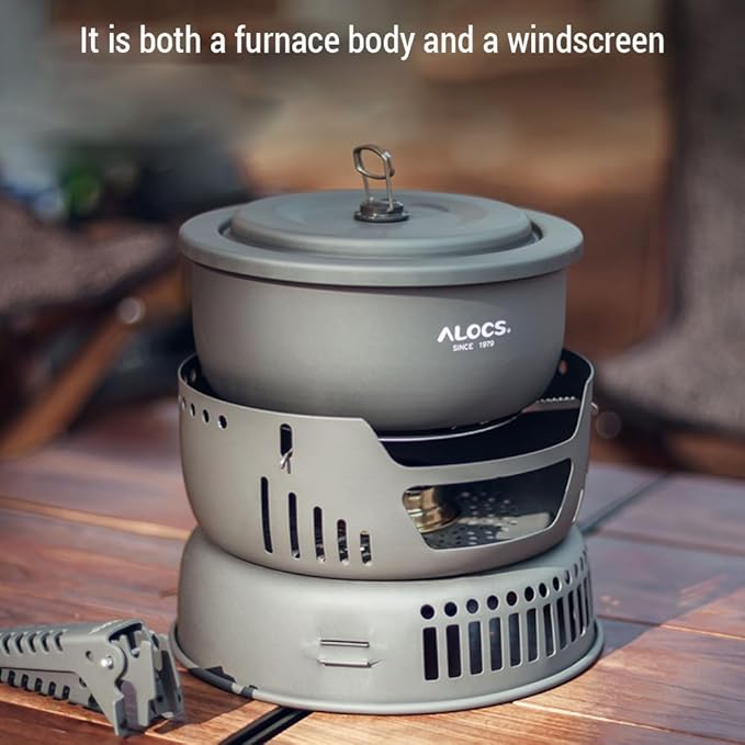 Camping Cookware Kit, 12PCS Non-Stick Camping Pot Pan Set, Portable Camping Stove Outdoor Cooking Set with Alcohol Stove for Backpacking Hiking Picnic BBQ