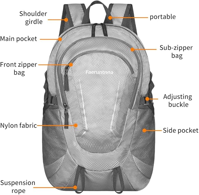 30L Large capacity Lightweight Packable Foldable Backpack,women and men Hiking backpack,Outdoors Travel Backpack (Silver Grey)