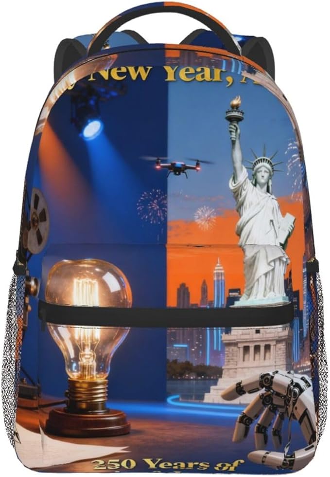 Men Women Polyester USA 250th Anniversary America Patriotic Art Daypack Backpack Large Capacity Carry On Bag With Smooth Zippers for Hiking Picnic Walking Cycling