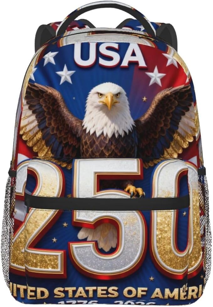 Daypack Lightweight Multipurpose Anti-Theft America 250th Anniversary USA Patriotic Freedom Art Shoulder Bag Large Capacity Laptop Book Bag Rucksack With Adjustable Shoulder Straps