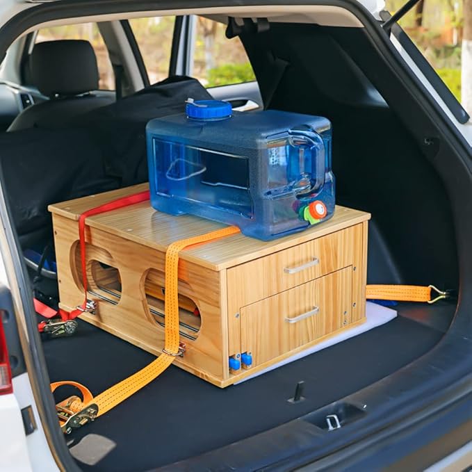 SHIWAGIN Overland Kitchen Slide-Out System, All-in-One Camp Kitchen Box with Sink, Chopping and Cooking Features, Folding Camping Table for SUV, Overlanding & Car Camping, Quick 1-Minute Setup