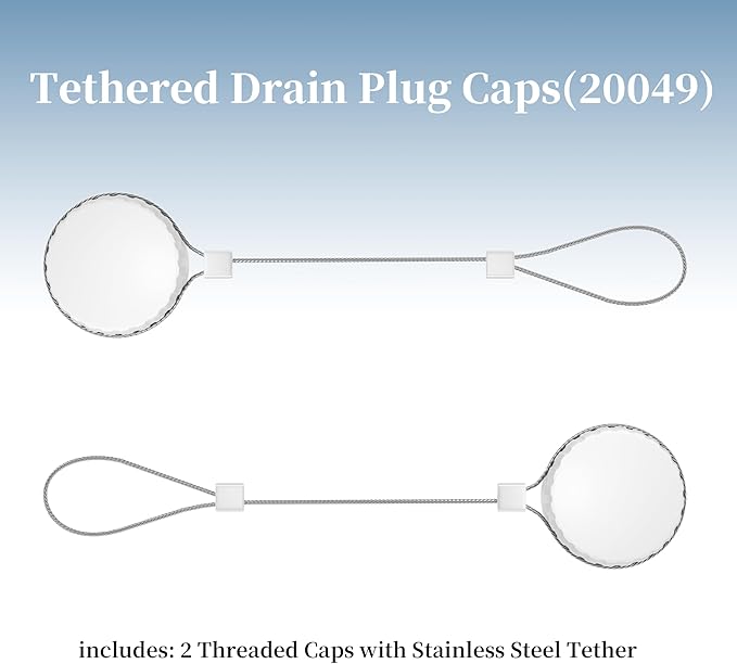 Upgraded Cooler Drain Plug Caps Replacement Parts, Compatible with Igloo 50-165 Qt, Threaded Caps with Stainless Steel Tether-2 Pack