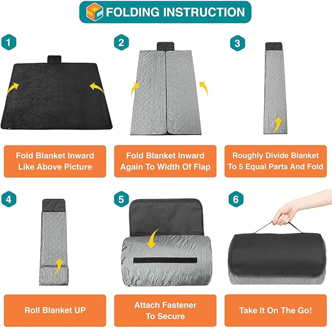 SUN CUBE Large Waterproof Camping Blanket, Fleece Quilted Stadium Blanket for Cold Weather, Windproof Foldable Outdoor Blanket Mat for Picnic, Beach, Pets, Car, 60x80in