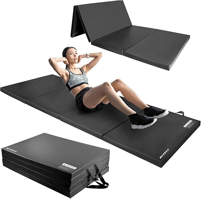 RitFit Upgraded Folding Exercise Mat, 2 Inch Thick Gymnastics Mat 3’x6’,4’x8’,4x10’,2'x8' with Carrying Handles for Yoga, MMA, Stretching, Core Workouts and Home Gym Protective Flooring