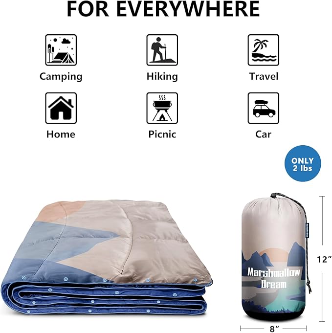 Camping Blanket, Puffy Down Alternative Blanket Lightweight Windproof for Outdoors,Hiking, Backpacking,Beach,Car,Picnic,Stadium