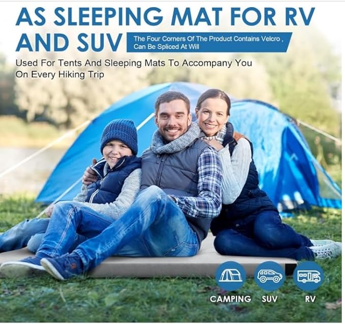 Kingfun 3 Inch CertiPUR-US Memory Foam Camping Mattress, Waterproof Roll up Sleeping Pad, Thick Floor Sleeping Mats for Tent with Removable Travel Bag