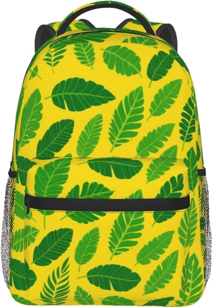 Daypack Lightweight Multipurpose Anti-Theft Banana Leaf Print Shoulder Bag Large Capacity Laptop Book Bag Rucksack With Adjustable Shoulder Straps