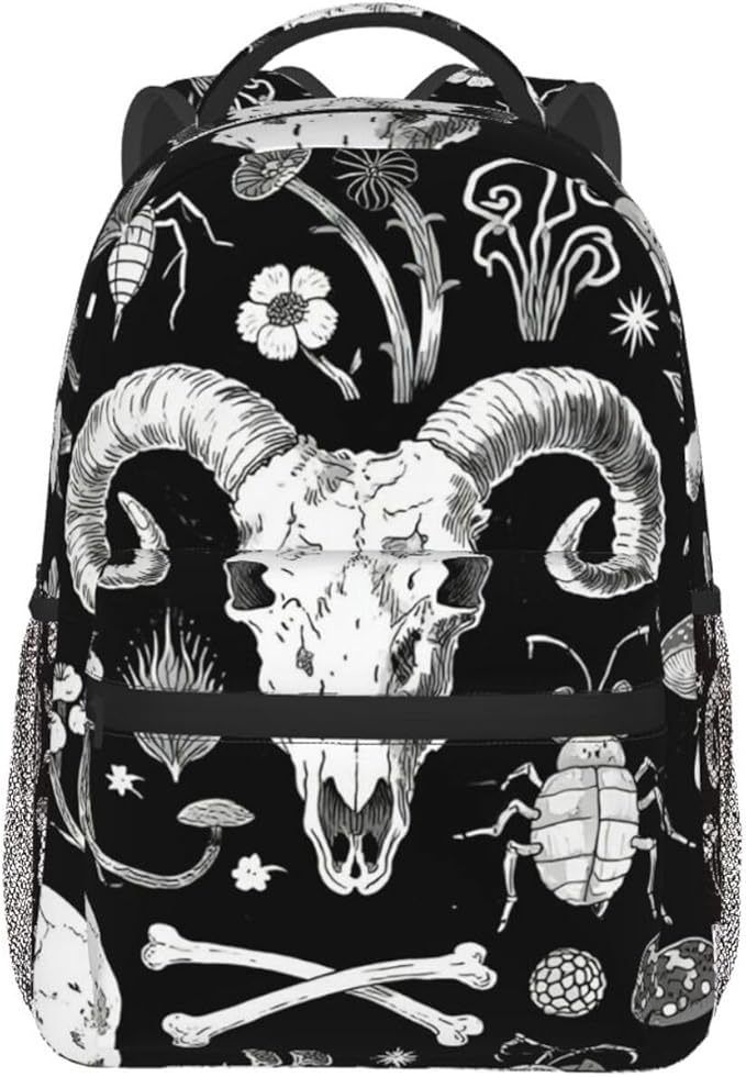 Men Women Polyester Goth Spirit Board Witch Rabbit Black Art Daypack Big Capacity Shoulder Bag With Adjustable Shoulder Straps for Camping Travel Walking Cycling