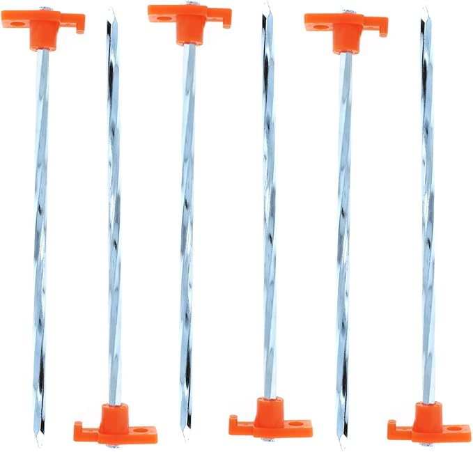 (6 Pack) ASR Outdoor Universal Galvanized Twisted Metal PVC Camping Gear Canopy Tent Stakes, Orange