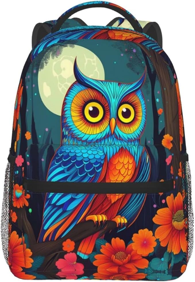 Lightweight Rucksacks for Climbing Outdoors Walking Cycling, Large Capacity Anti-Theft Multipurpose Carry On Bag, Trippy Owl Red Floral Moon Art Camping Outdoor Backpack