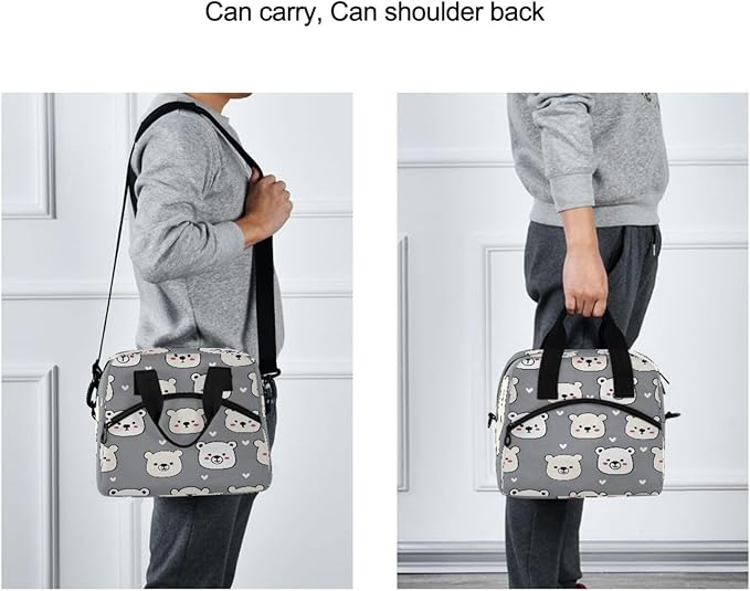 ALAZA Cartoon Bear Love Pattern Lunch Box for Men Women Adults Insulated Lunch Bag Cooler Bag with Adjustable Shoulder Strap for Work Picnic Travel