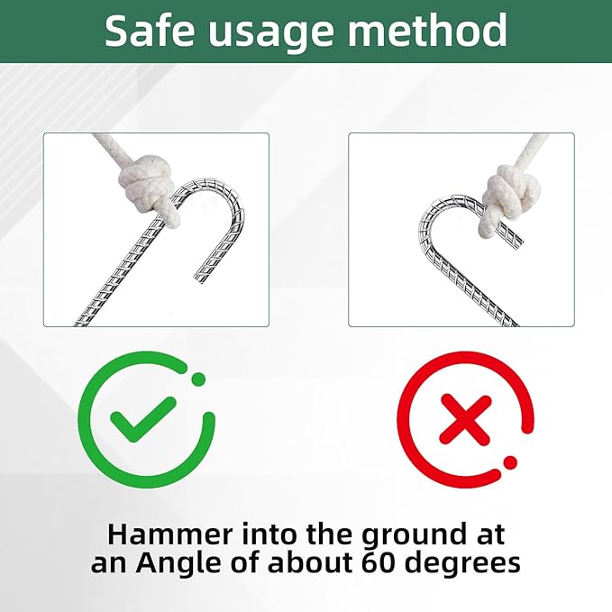 12 Inch Rebar Stakes, Heavy Duty J Hook Tent Stakes, Long Galvanized Ground Anchors Metal Spikes Landscape Yard Stakes for Signs, Trampoline, Chain Link Fence, Outdoor Decoration (10)