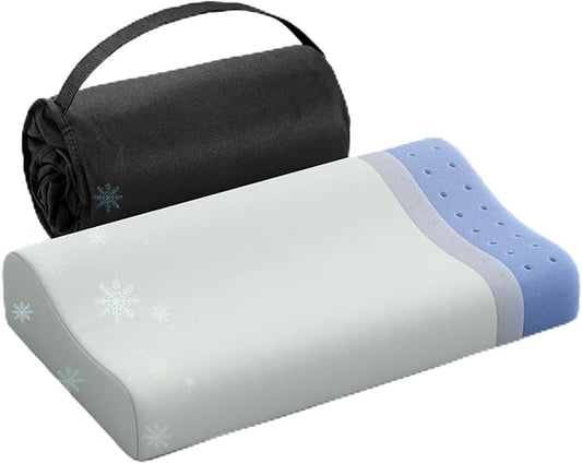 Camping Pillows for Sleeping - Memory Foam Travel Pillow 2 Heights Use - Small Travel Pillow for Camping, Hiking, Backpacking with Storage Bag (Grey)