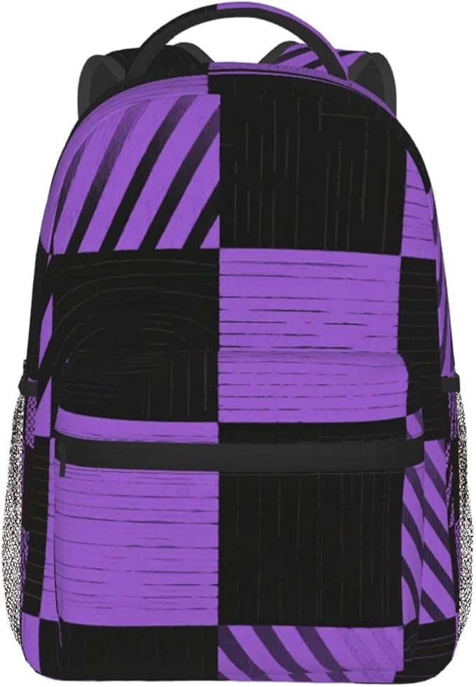 Rucksack Anti-Theft Multipurpose Large Capacity Carry On Bag, Buffalo Plaid Proton Purple Tartan Travel Hiking Bag Day Pack With Side Pockets