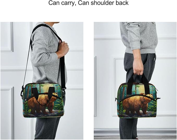 ALAZA Brown Bear in Forest Lunch Box for Men Women Adults Insulated Lunch Bag Cooler Bag with Adjustable Shoulder Strap for Work Picnic Travel
