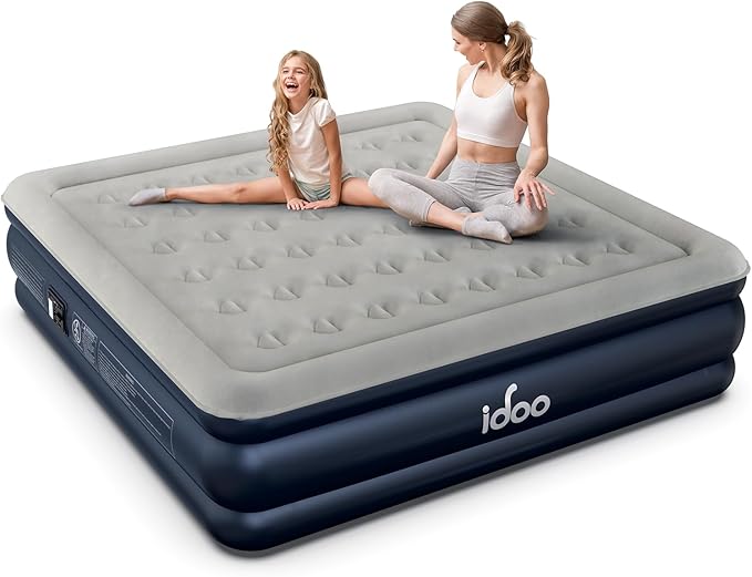 iDOO King Size Air Mattress with Built in Pump, 18" Raised Comfort Blow up Mattress King, Upgraded Inflatable Mattress for Guest Home, Temporary Air Bed with Storage Bag, colchon inflable, 750lbs Max