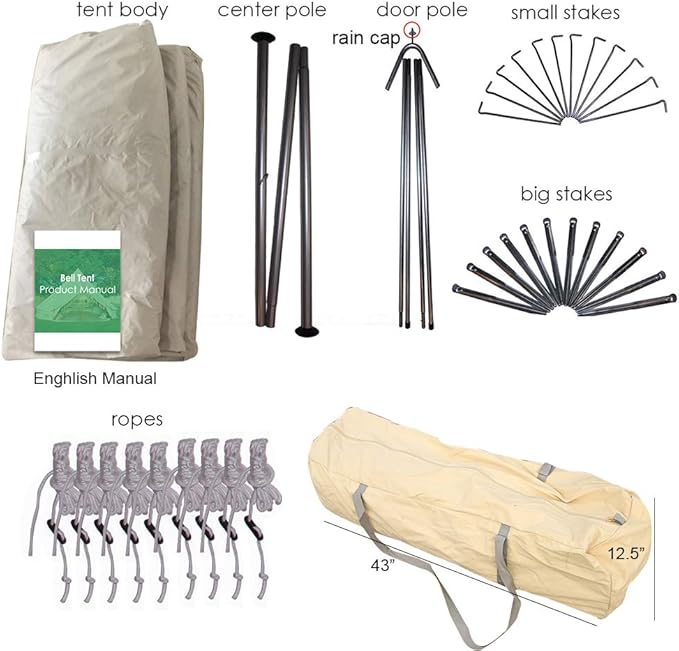 PlayDo Waterproof 4 Season Cotton Canvas Hot Tent Bell Wall Tent Yurt Tent with Stove Jack Hole for Outdoor Family Camping