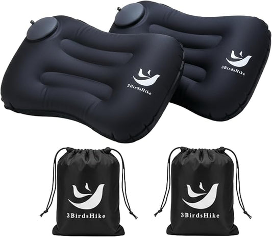 2 Pack Inflatable Camping Pillow – Ultralight Travel & Beach Air Pillow for Neck & Lumbar Support, Press-to-Inflate Design, Compact for Hiking, Backpacking & Outdoor Adventures – Black