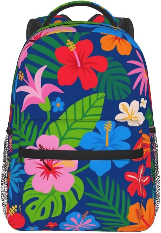 Lightweight Backpack for Gym Travel Bicycle, Big Capacity Multipurpose Anti-Theft Carry On Bag, Tropical Flowers Hibiscus Travel Hiking Bag Day Pack