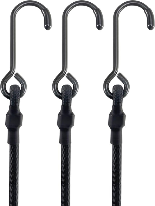 180 Lbs Real Heavy Duty Bungee Cords with Rust Resistant Steel Hooks, 36 Inch Black Bungee Straps with 1.9x Stretch & UV Protection, Perfect for Camping, Tarps, Tent, Bike, Luggage (3 Pcs)