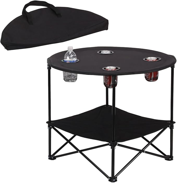Camping Table Portable Camping Side Table for Outdoor Picnic, Beach, Games, Camp, & Patio Tables Folding with Carry Case for Travel & Storage, Black, One Size (ts cam)