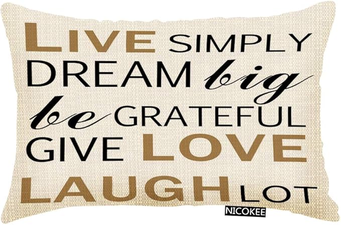 Throw Pillow Cover Inspirational Quotes Live Simply Laugh Lot Decorative Pillow Case Home Decor 20x12 Inches Pillowcase