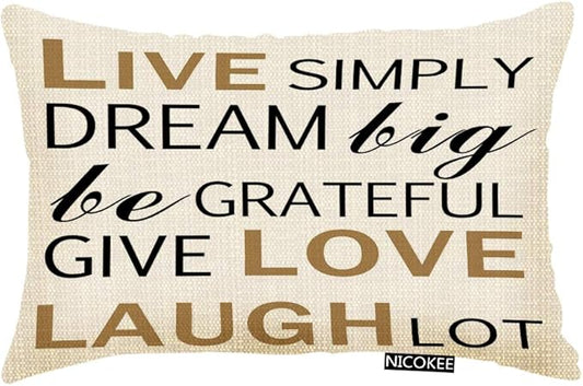 Throw Pillow Cover Inspirational Quotes Live Simply Laugh Lot Decorative Pillow Case Home Decor 20x12 Inches Pillowcase
