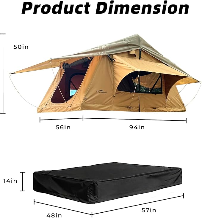 Roof Top Tent Camping for SUV Jeep Truck, 800D Waterproof Soft Shell Rooftop Tent, Quick-Setup Design with Telescopic Ladder & LED Lighting for 2-3 Person