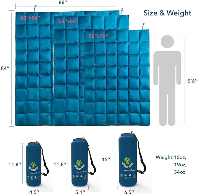 4Monster Down Camping Blanket - Outdoor Travel Quilt Puffy 650 Fill, Packable, Lightweight,Wind & Waterproof | Ideal for Stadium, Backpacking,Picnics, Beach and Hiking