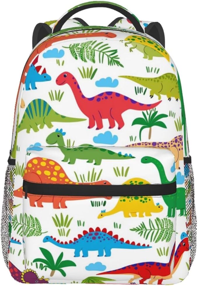 Men Women Polyester Cartoon Dinosaur Set Daypack Big Capacity Shoulder Bag With Smooth Zippers for Hiking Work Walking Cycling