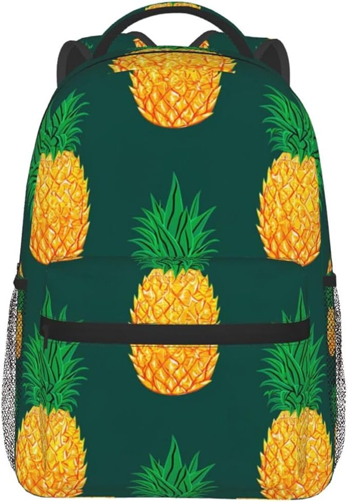 Polyester Daypack for Camping Travel Walking Cycling, Big Capacity Anti-Theft Multipurpose Bookbag, Pineapple Pattern Camping Outdoor Backpack