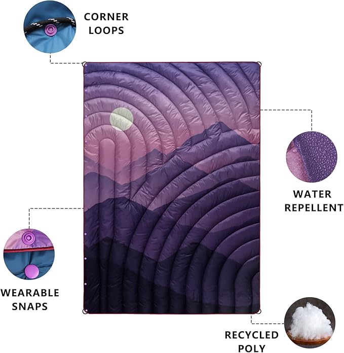 Mini Camping Blanket, Lightweight Down Alternative Puffy Blanket Packable Outdoor Blanket for Camping, Traveling, Stadium, Hiking, Picnics