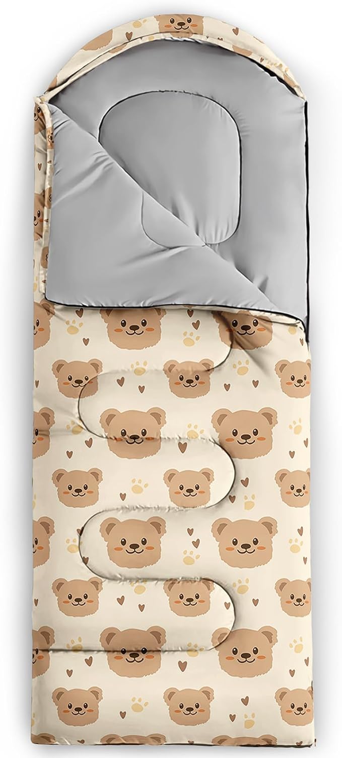 AILONEN Kawaii Puppy Sleeping Bag for Kids Boys Girls,Warm and Cool Weather,Lightweight,Waterproof Backpacking,Cartoon Cute Dog & Duck Animal Themed Blue Sleeping Bag for Camping