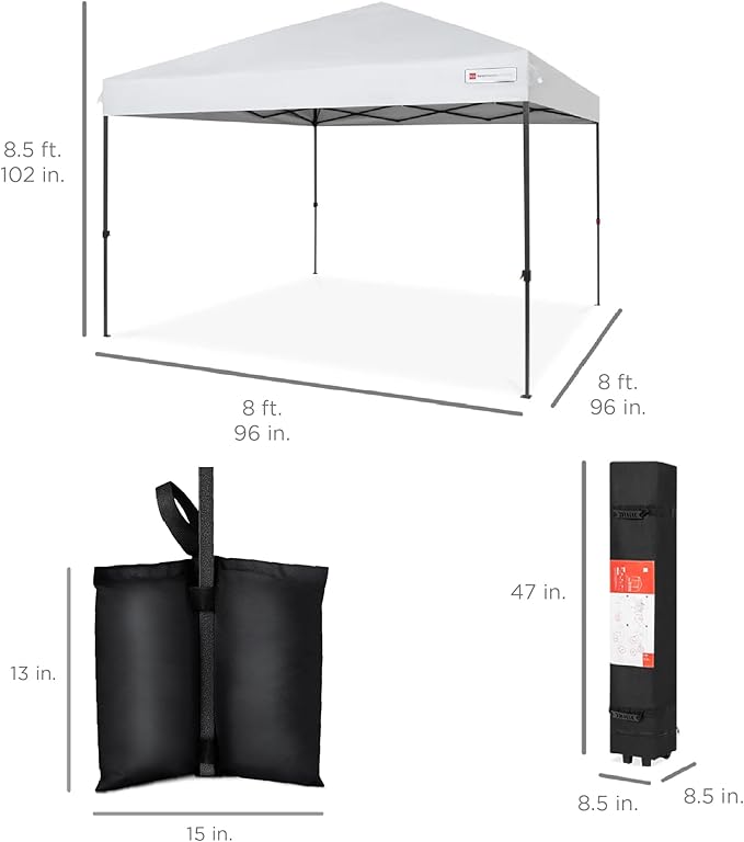 Best Choice Products 8x8ft Pop Up Canopy Tent, Outdoor Shade, 1 Person 1 Minute Set Up, Carry Case, 4 Weight Bags - White