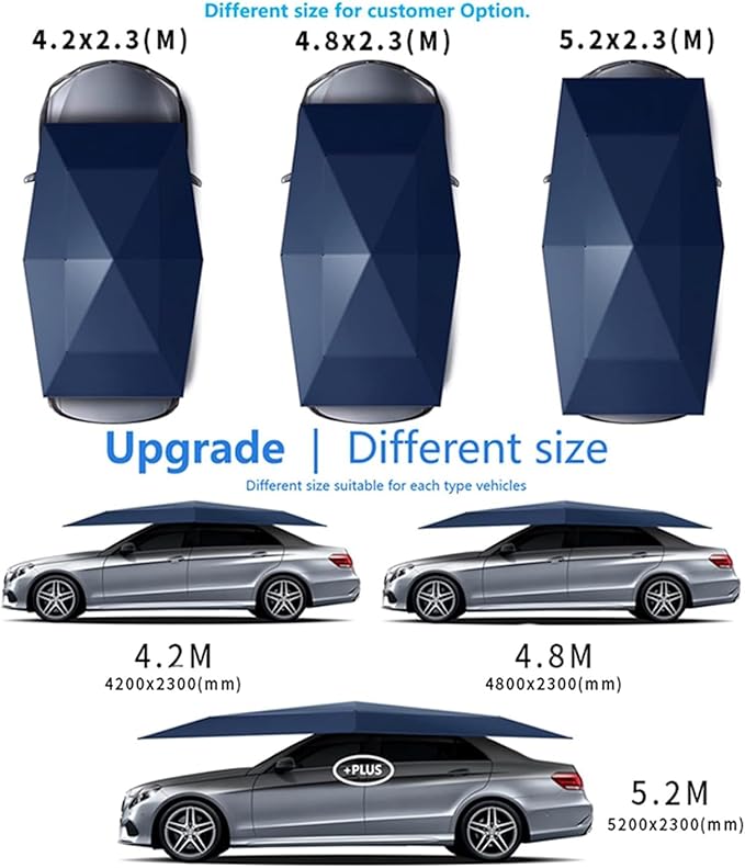Automatic Car Umbrella Sun Shade Cover Remote Control, Foldable Car Roof Top Umbrella Tent Sunshade Universal Portable Electric Movable Carport Outdoor Car Protection (205 inch)