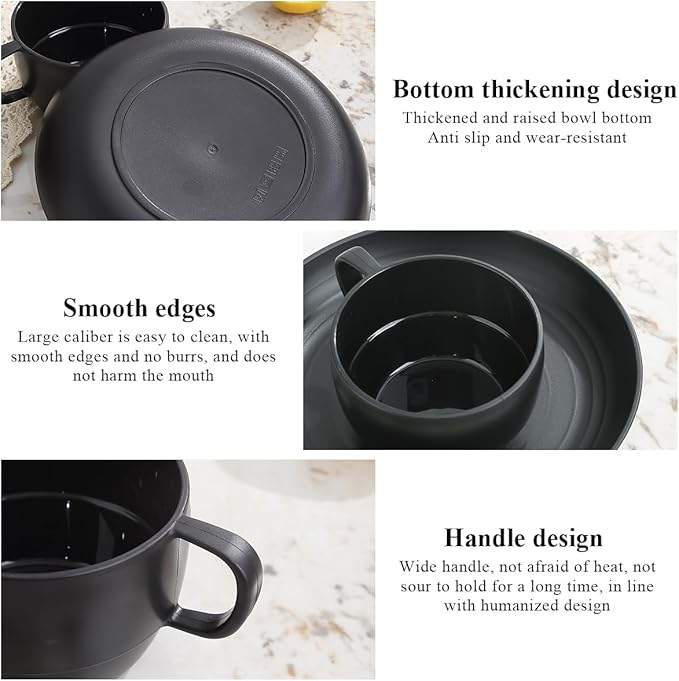 Camping Essentials Set, HOMQUEN Camping Plates and Bowls Set, Coffee Mug, Travel Cutlery Set Include Spoon, Fork, Knife for Work, Outdoor,Picnic, Camp (Black)